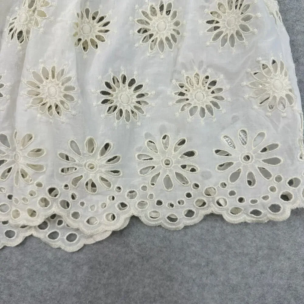Madewell Embroidered Shirred Puff-Sleeve Top WMNS XS Cream Floral Eyelet Swingy